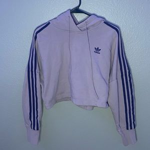 Adidas Lavender Cropped Hoodie with Purple Stripes